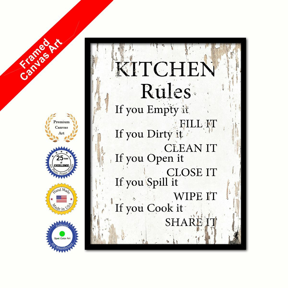 Kitchen Rules Shabby Chic White Quote Office Wall Artwork Print Decorative Gift