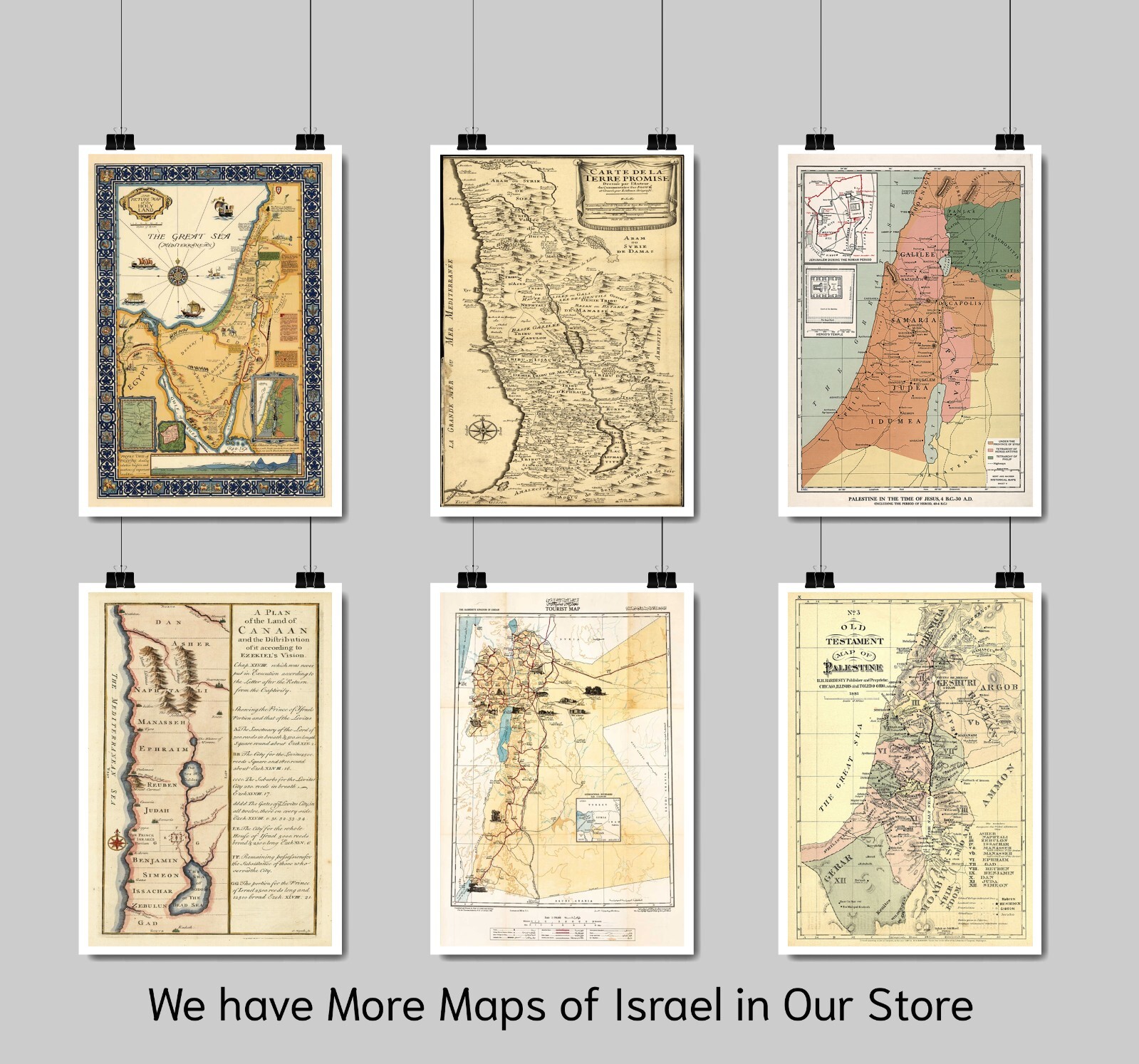 1963 Pictorial Map – 12 tribes of Israel – Middle East Holy Land Symbols Poster