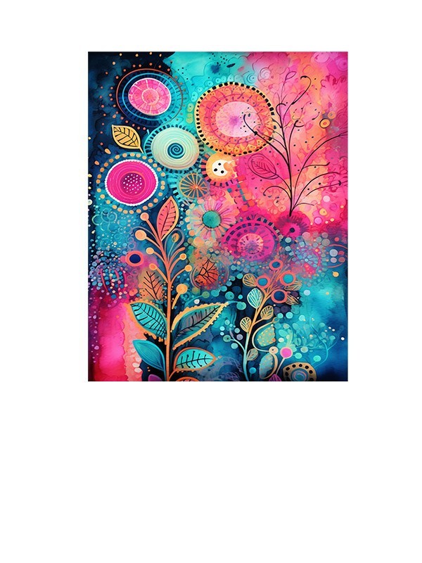 11×14 Boho Bright Flowers Canvas Print Wall Art