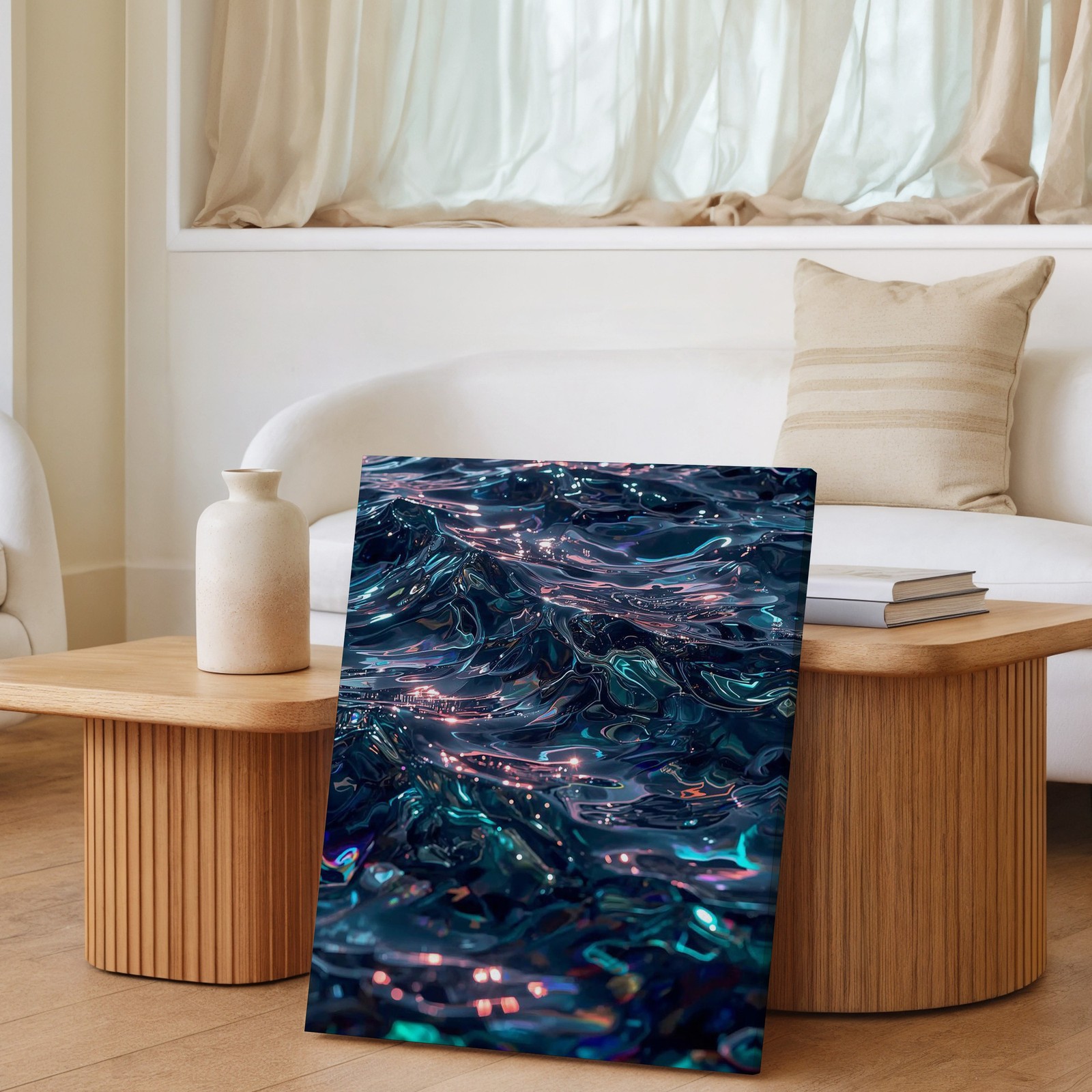 Abstract Blue Ocean Waves Canvas Wall Art Modern Water Reflection Home Decor