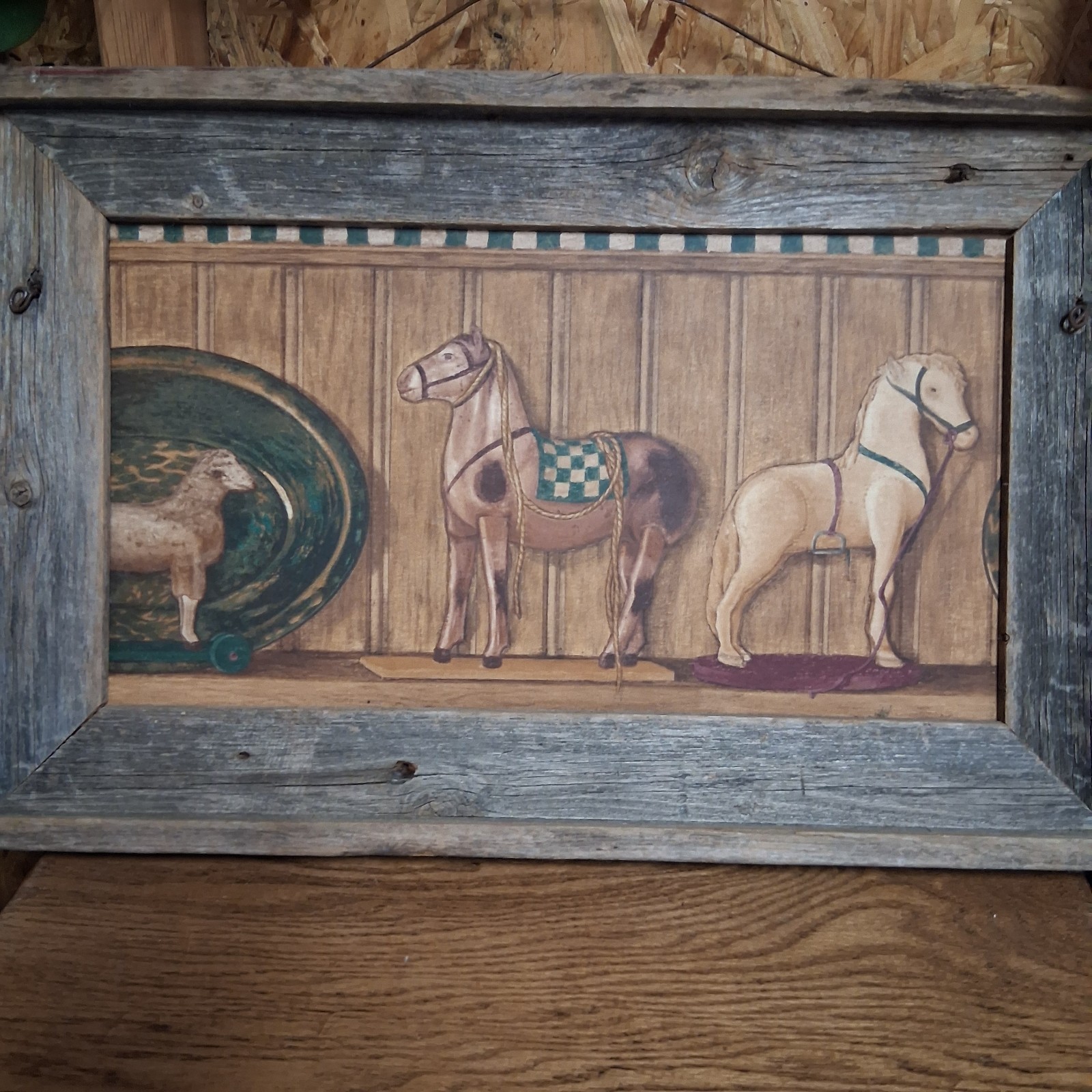 RALPH LAUREN Inspired, Framed Checkered Pony With BARNWOOD frame, 14×22 Inches