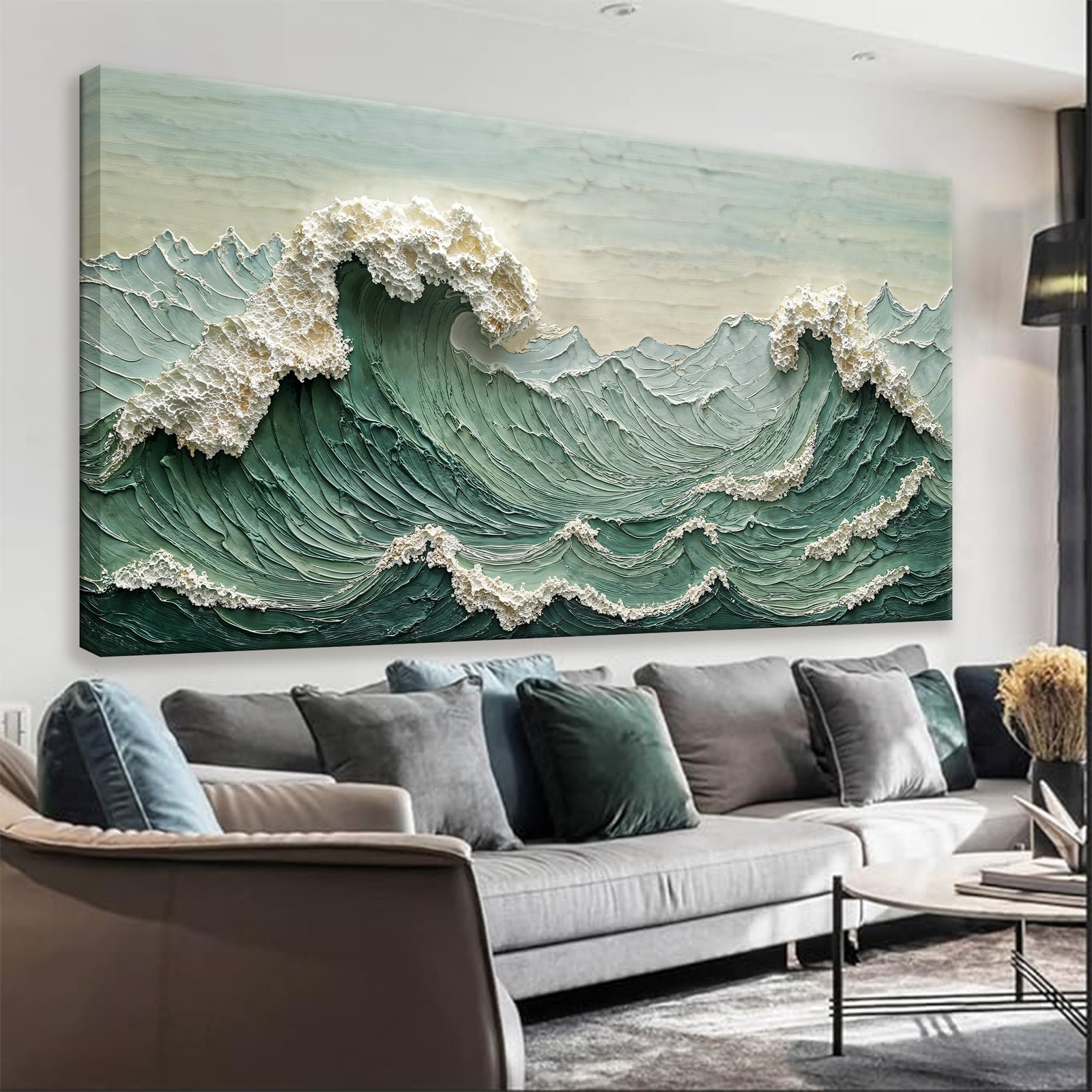 Sea Wave Abstract Green Wall Art For Living Room Artwork Canvas Art Wall Deco…