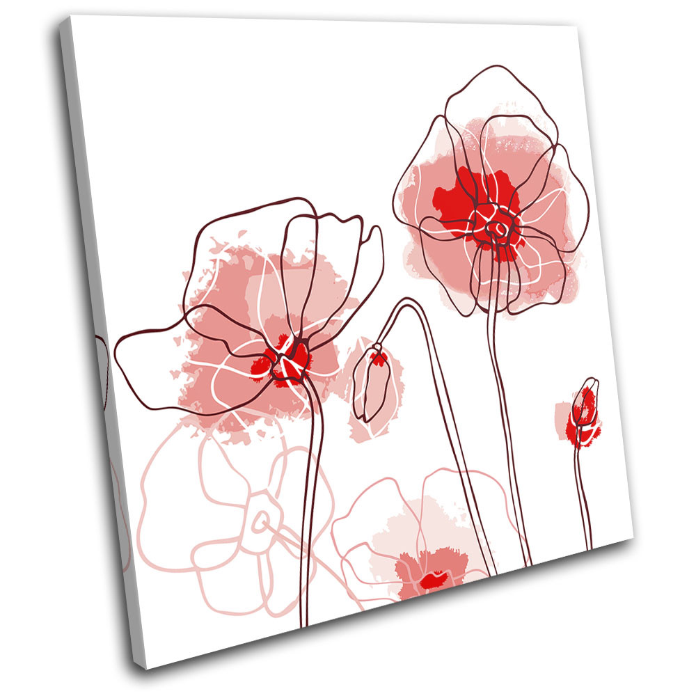 Red Poppies Abstract Flowers Floral SINGLE CANVAS WALL ART Picture Print