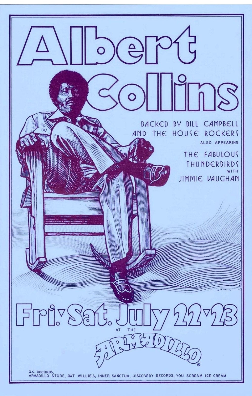 1977 ALBERT COLLINS Armadillo Club 13 x 19 inch Reproduction Concert Poster
