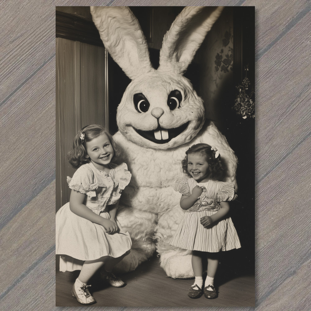 Art Print Scary Retro Easter Bunny Children Weird Uncanny Costume Odd Disturbing