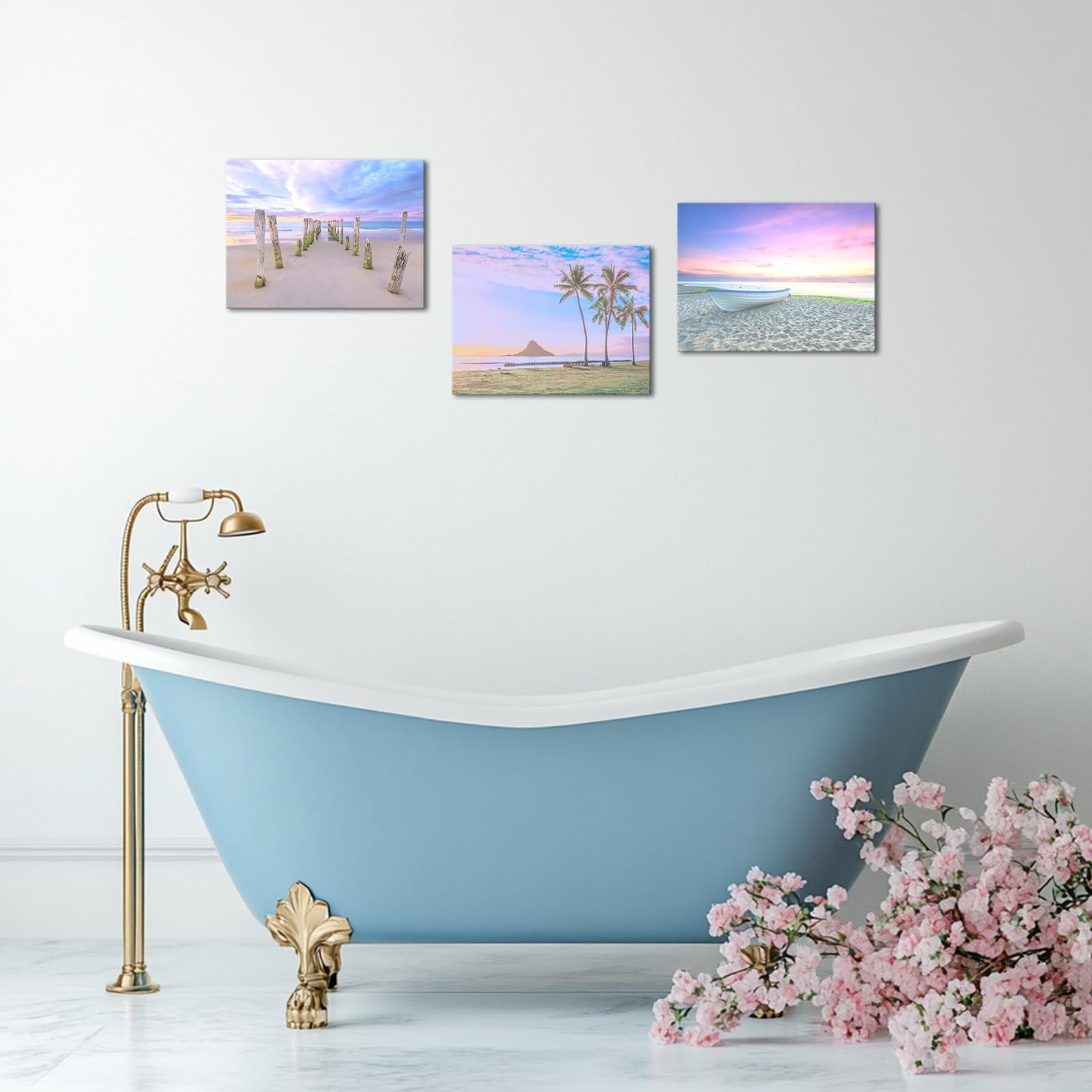 Nachic Wall 3 Panel Beach Wall Art Dreamy Beautiful Hawaii Sunset Landscape Pict