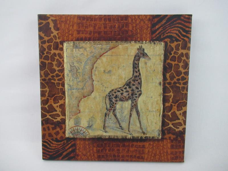 Giraffe World Map Canvas Art Print Safari Animal Décor 12×12 Inches