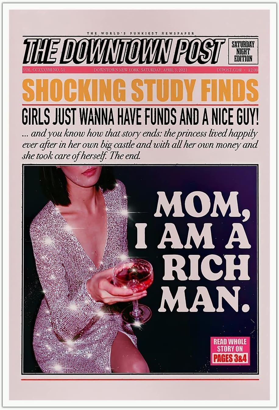 Girls Just Wanna Have Funds and Nice Guys Poster Retro Downtown Post Style Wall