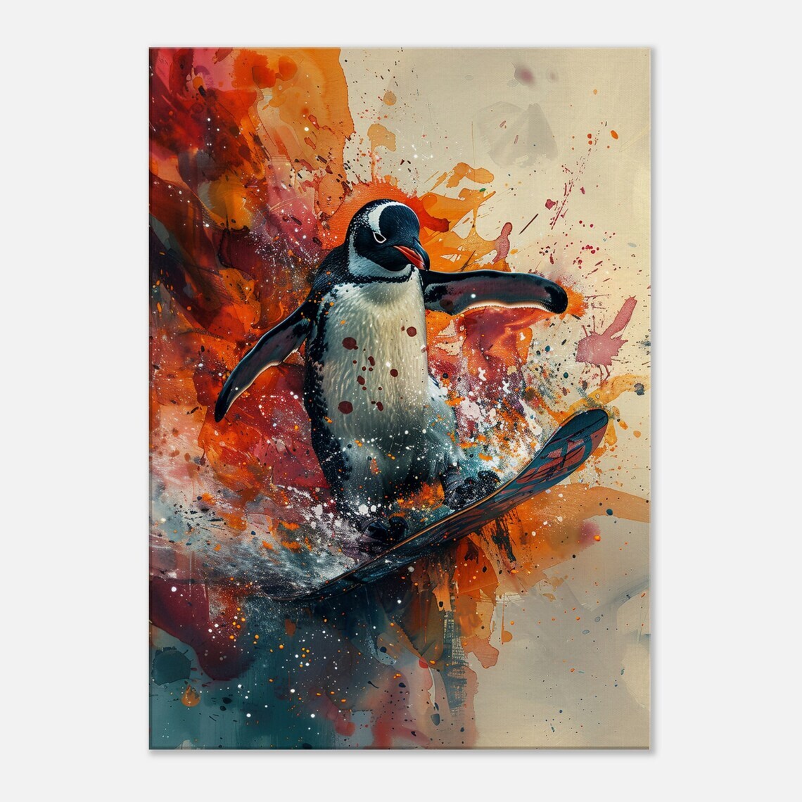 Funny Snowboarding Penguin Wall Art Canvas Unframed Print Art