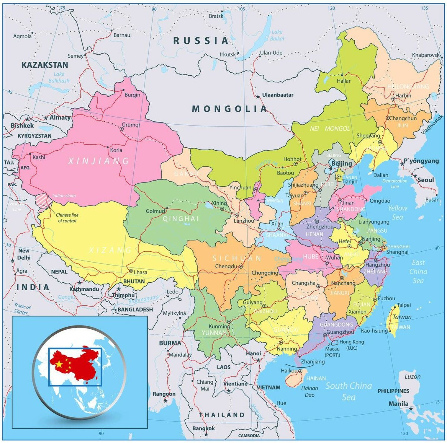 Iconic Arts Laminated 24×24 Poster: Political Map – Map China