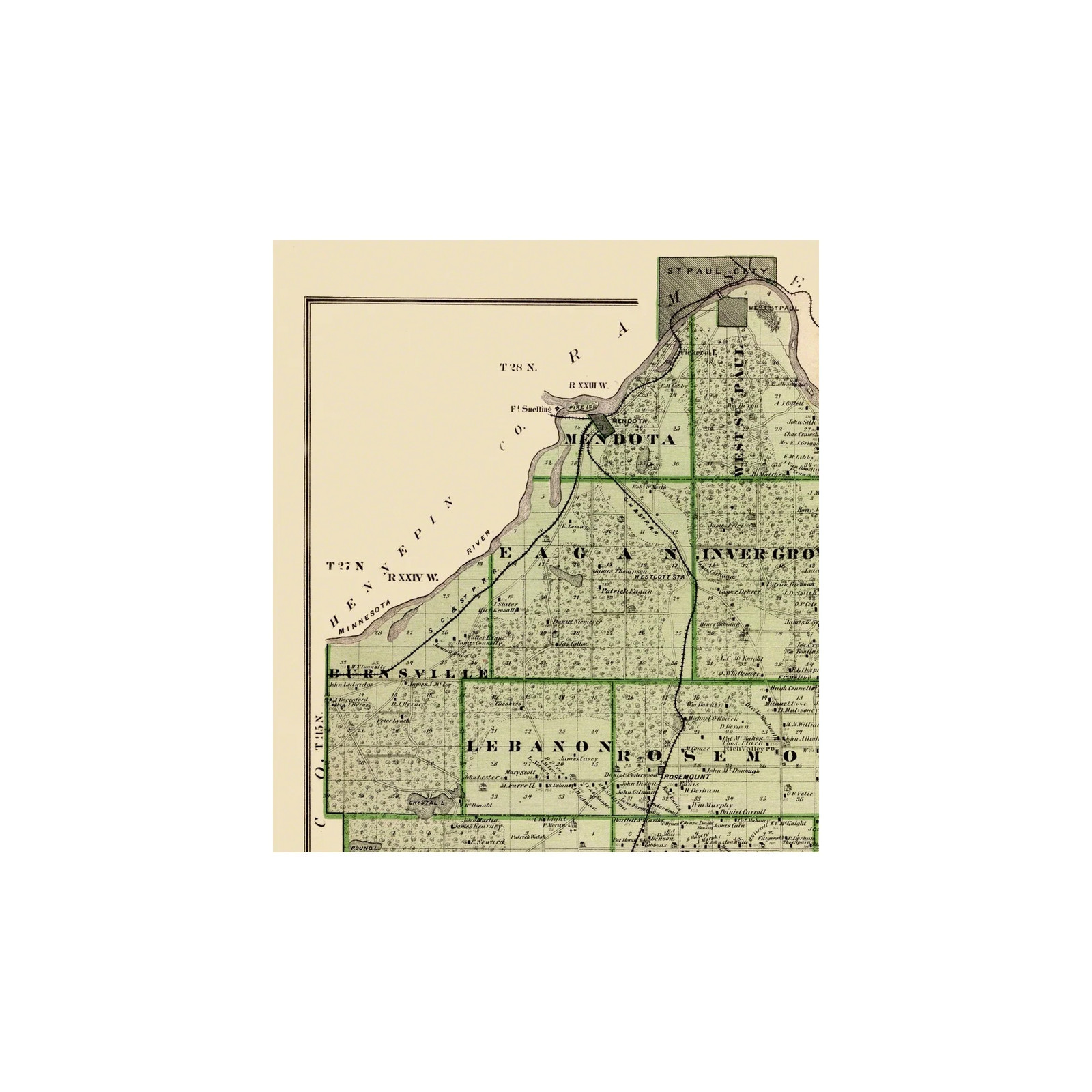 Historic County Map – Dakota County Minnesota – Andreas 1873 – Vintage Wall Art