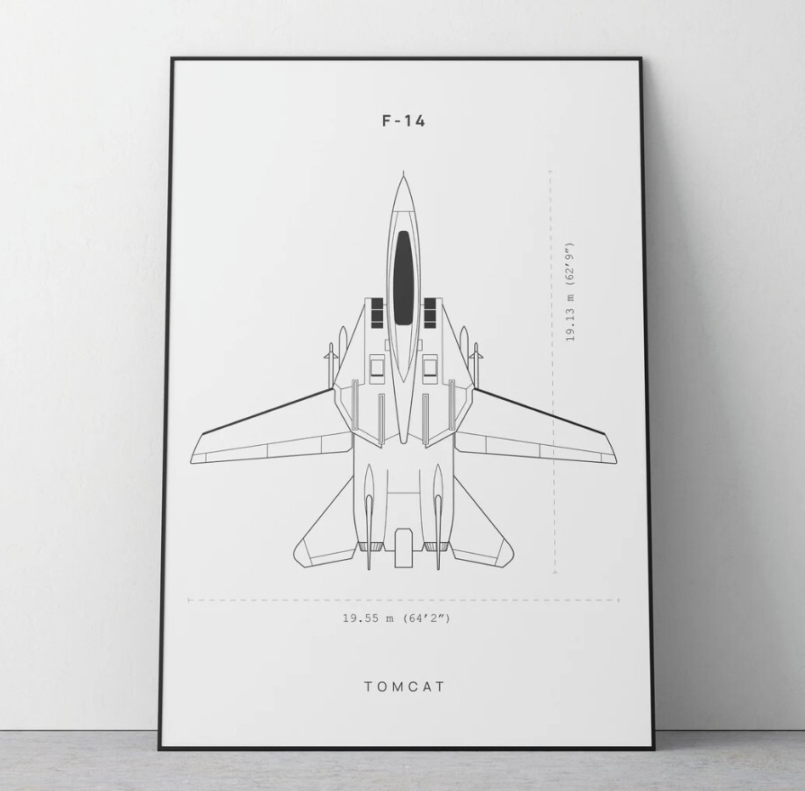 F14 Tomcat Poster, Blueprint Wall Art 11×17 12×18 20×30 24×36 inch
