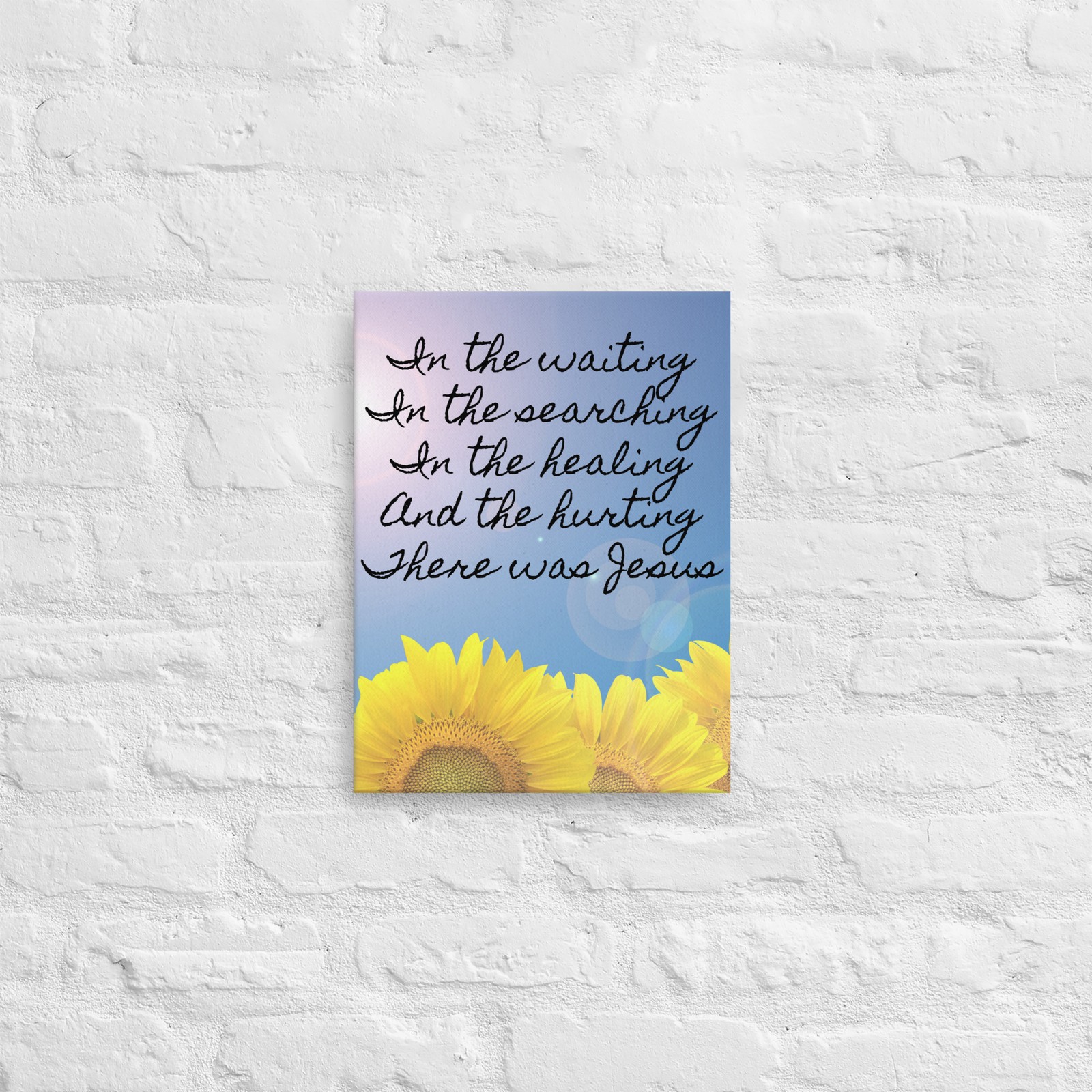 There was Jesus Christian home decor art thin canvas with sunflowers (12″by 16″)