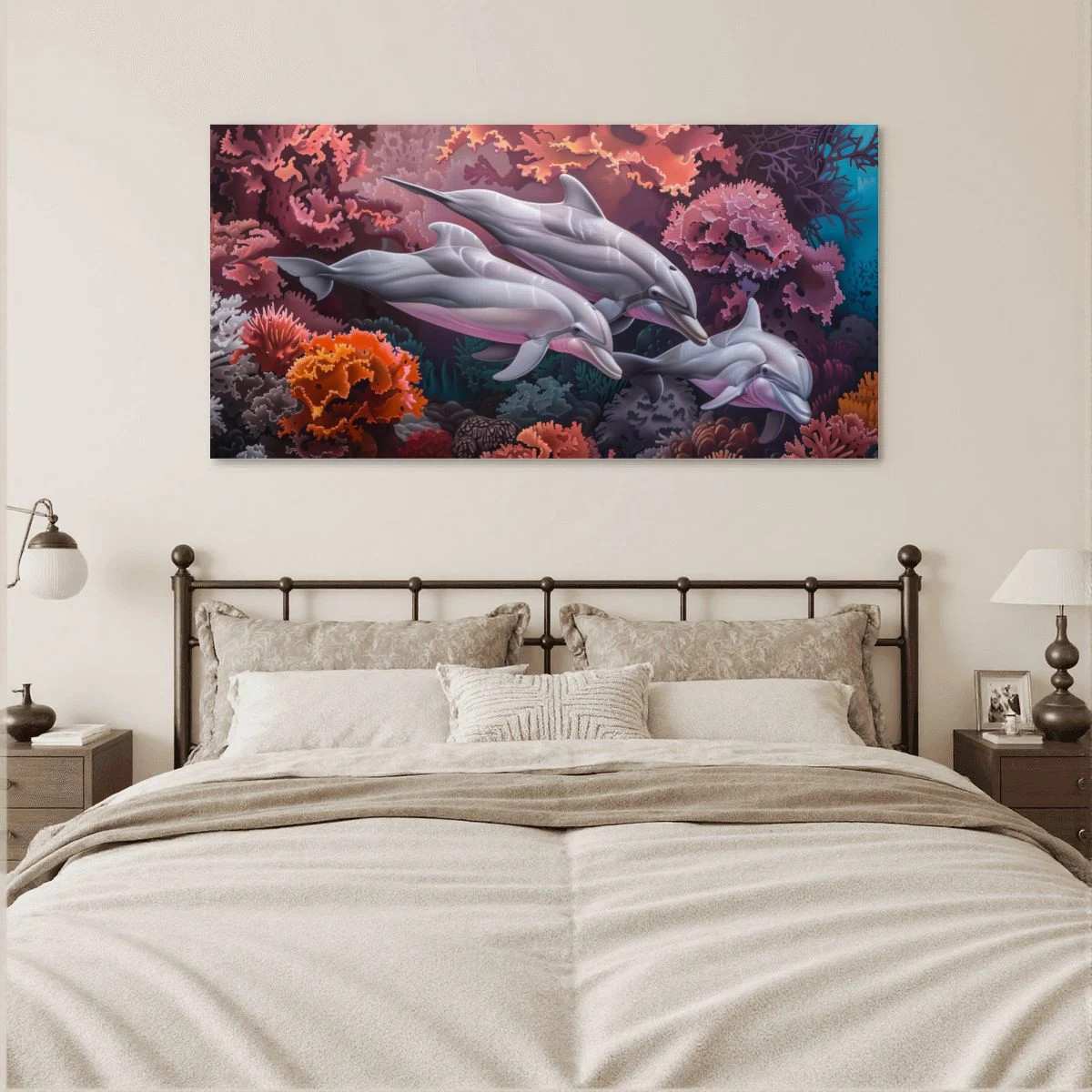 Xtra Large New Canvas Wall Art, Dolphins and Coral Reef (USA)