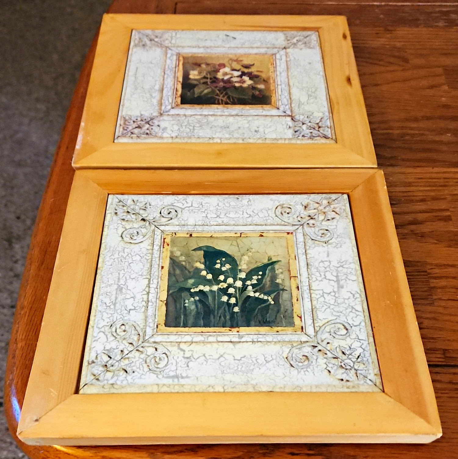 Set of 2 Framed Floral Print Wall Art, Light Wood Frames, Ready to Hang