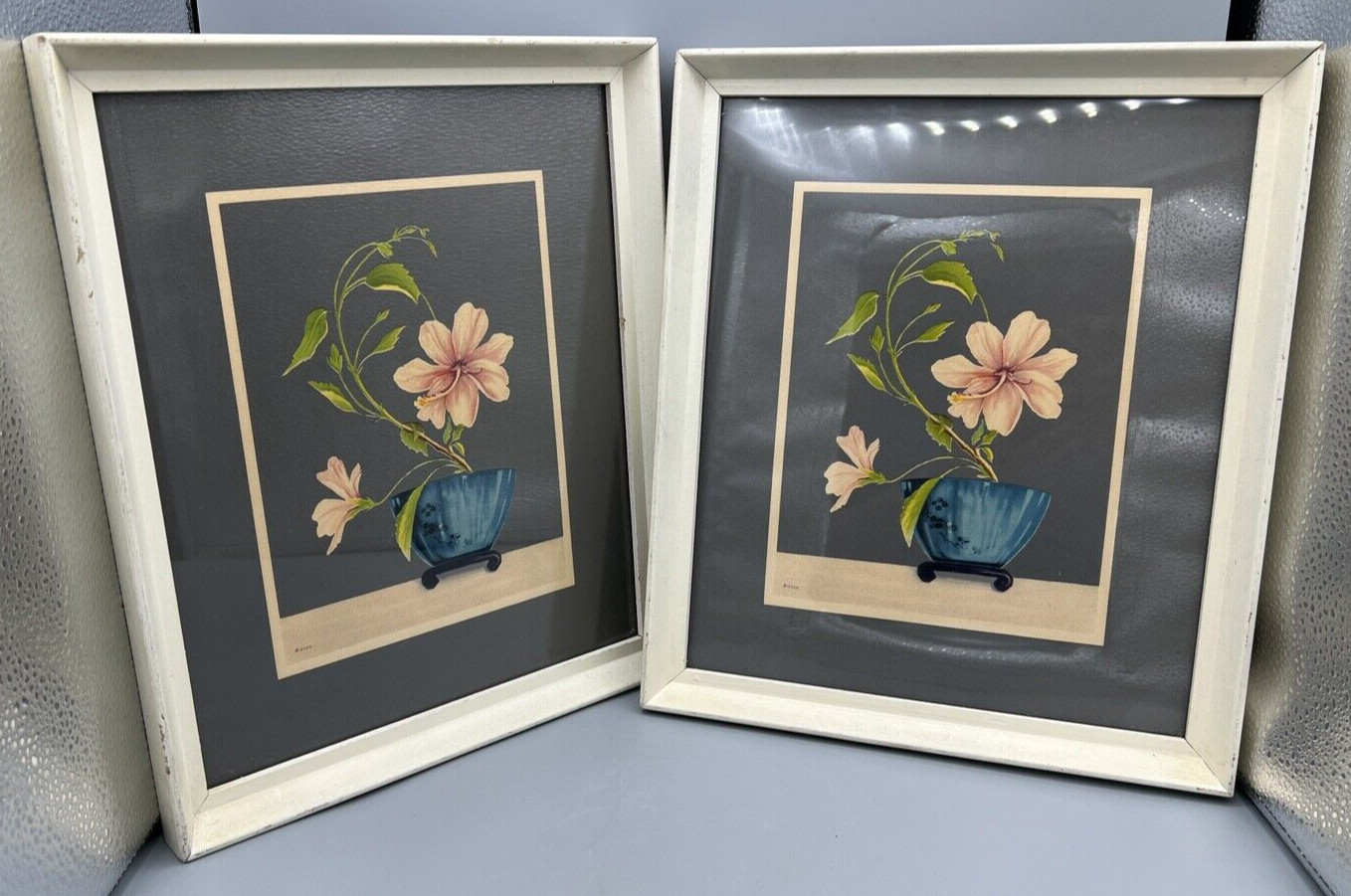 Pair (2) 1930’s/40’s GOES MASH Hibiscus Litho Prints 13 x 13″