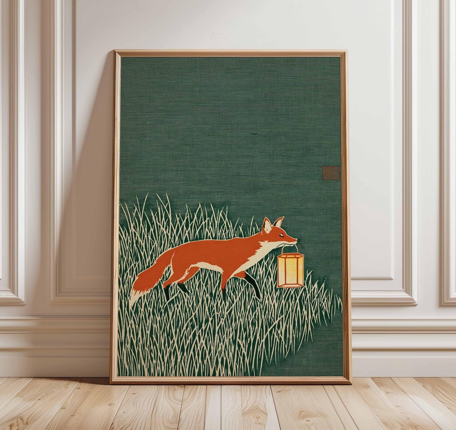 Fox Japandi Wall Art, Minimalist Forest Animal Poster, Nature Decor Print