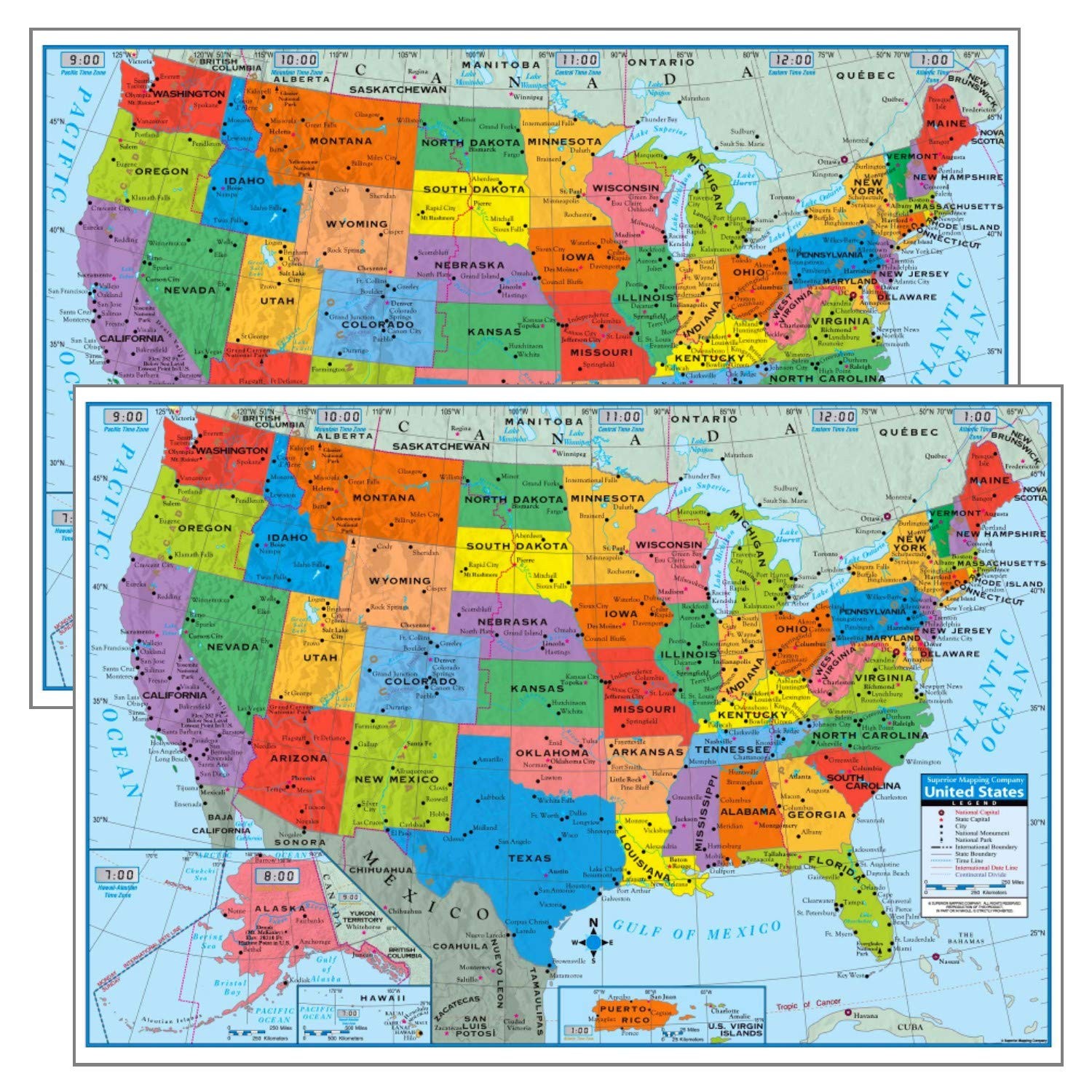 Pack of 2 Superior Mapping Company United States Poster 2 Maps, multicolor