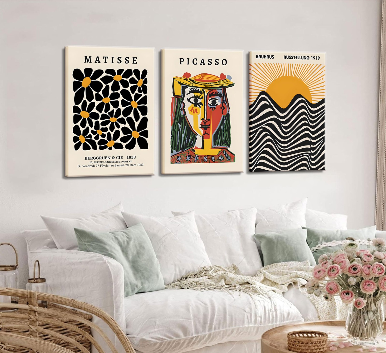 3 Pack Framed Gallery Wall Art Picasso Matisse Bauhaus Set Canvas Prints Abst…