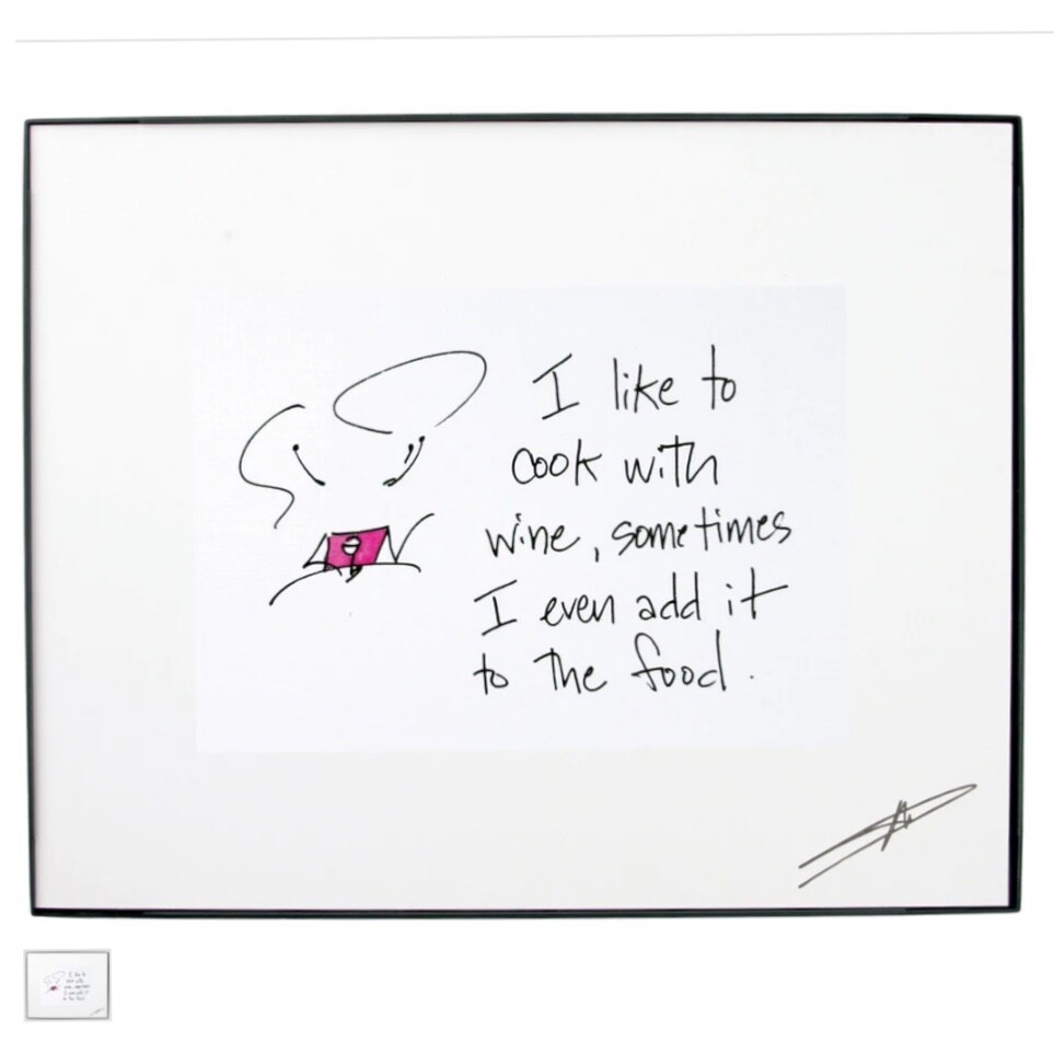 Mary Phillips Designs Cooking with Wine Framed Art. 10” x 8”. New without Tags.