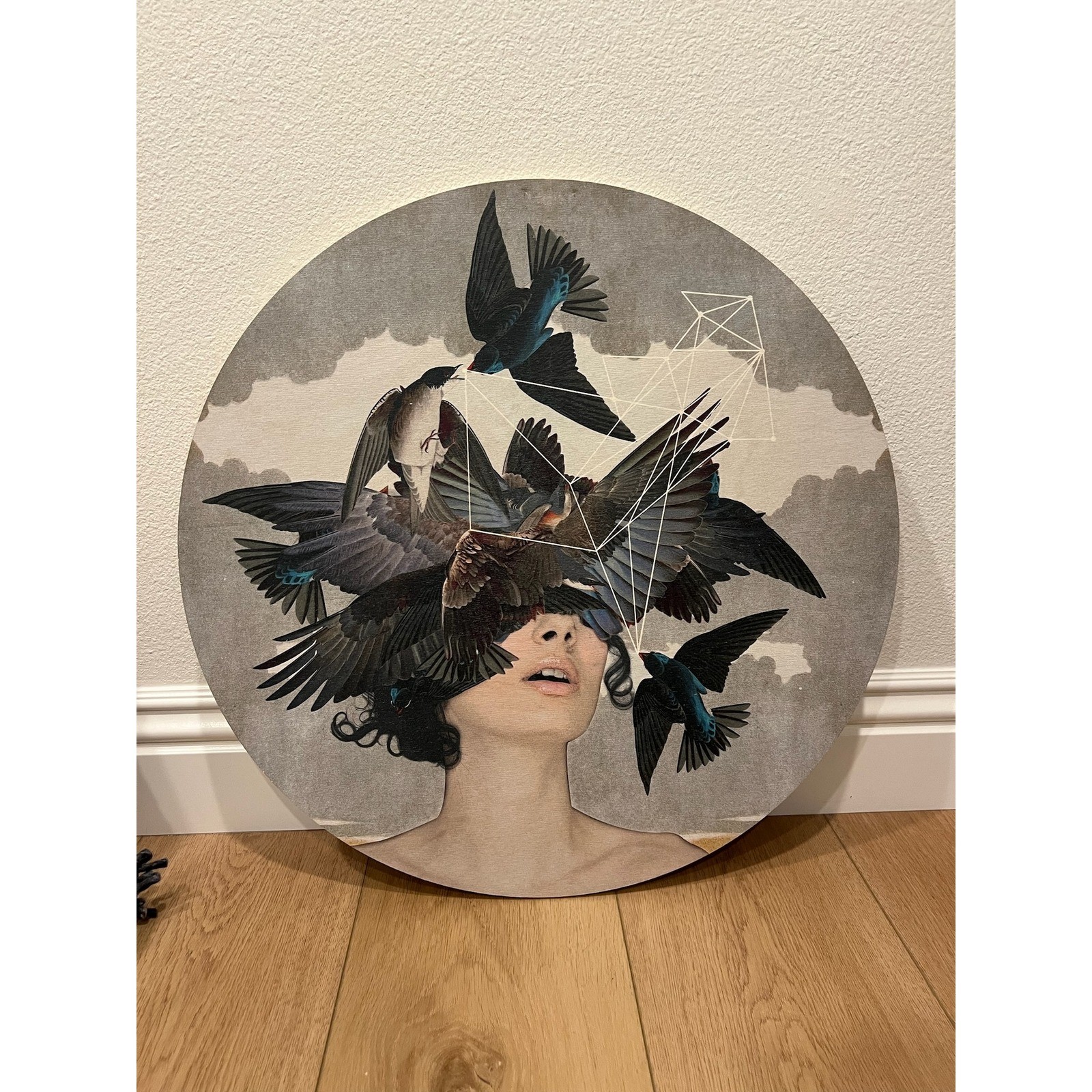 Alexandra Gallagher Swallow Blind Wood Home Decor Modern Graphic Print 24″ Round