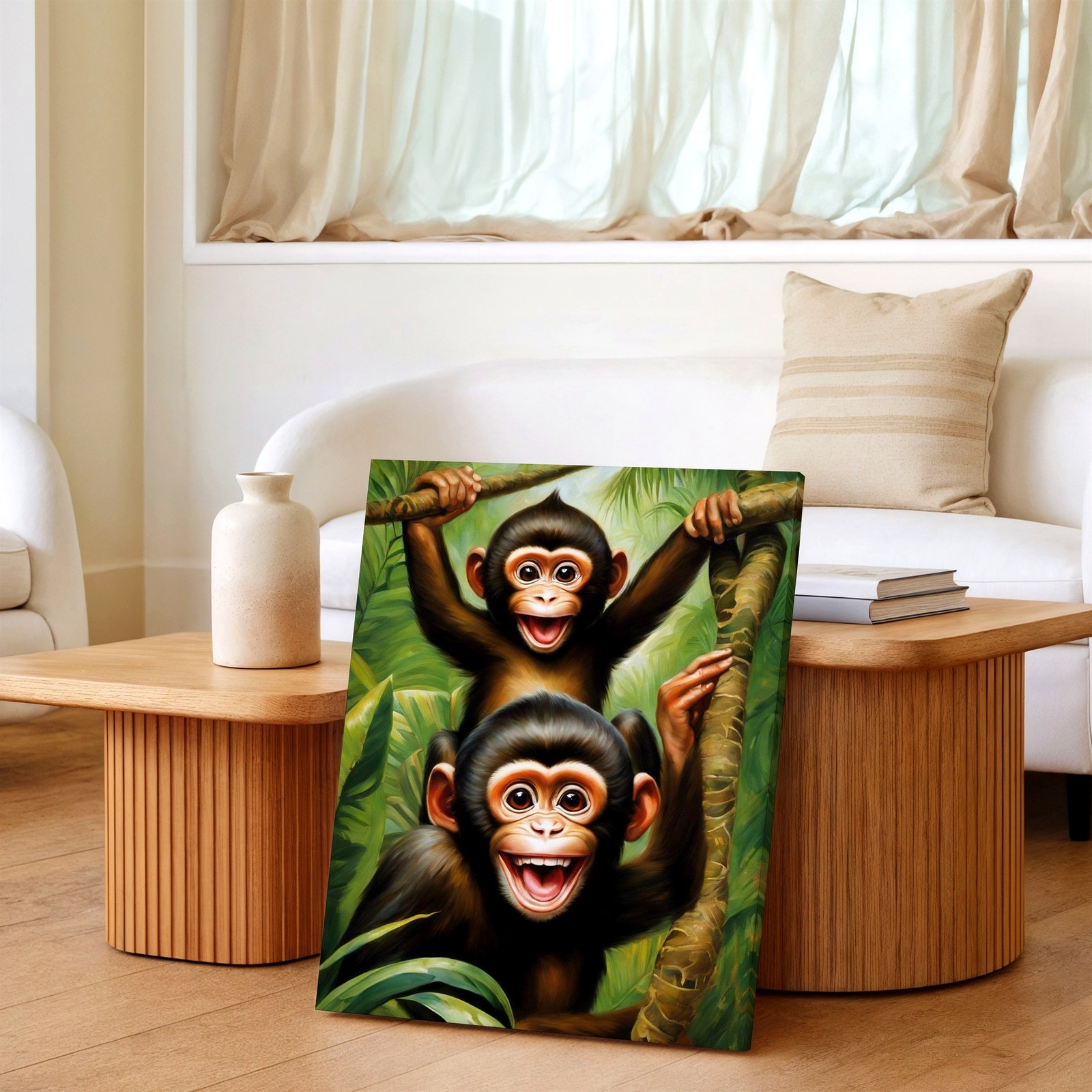 Wall Art Funny Baby Monkeys Jungle Animal Painting Canvas Print Home Decor Room