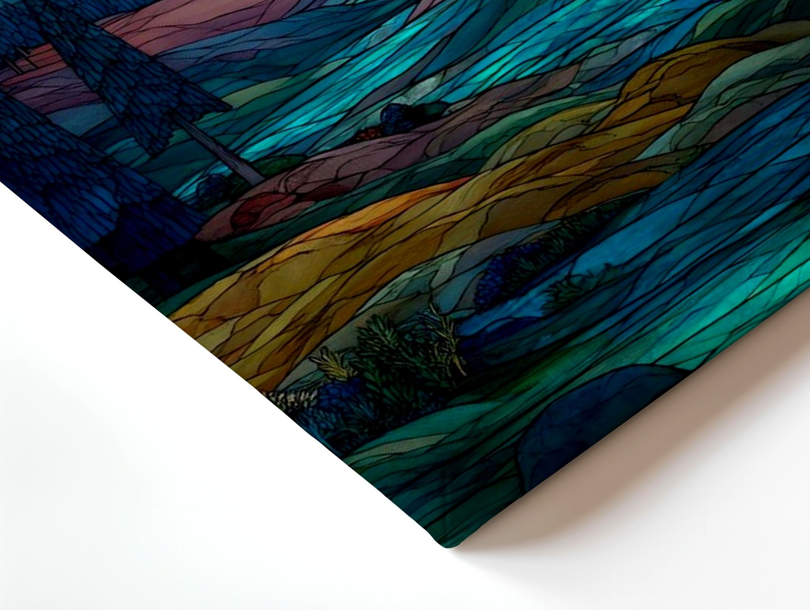 Wall Art Stained Glass Style Sunset Mountain River Landscape Floral Home Decor