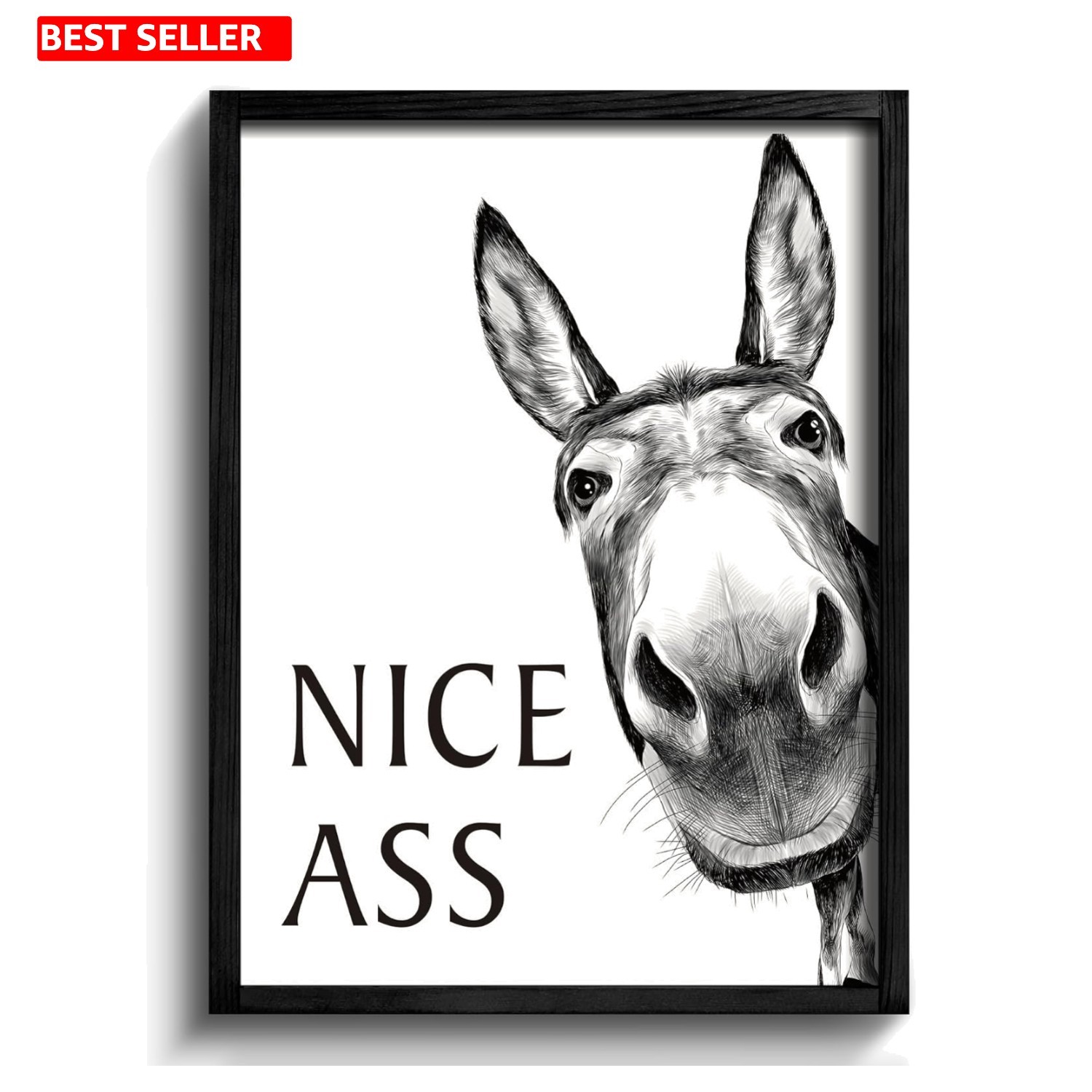 Funny Framed Bathroom Wall Art – Vintage Donkey Decor 11”x14” for Farmhouse