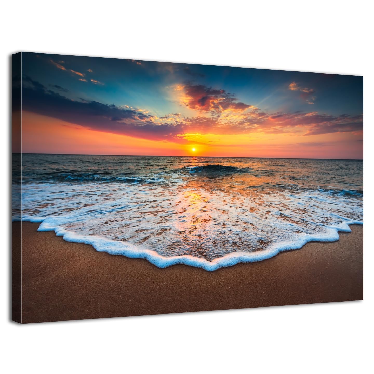 Coastal Beach Wall Art – Ocean Wave Canvas Prints, Sunset Seascape Decor 12×16