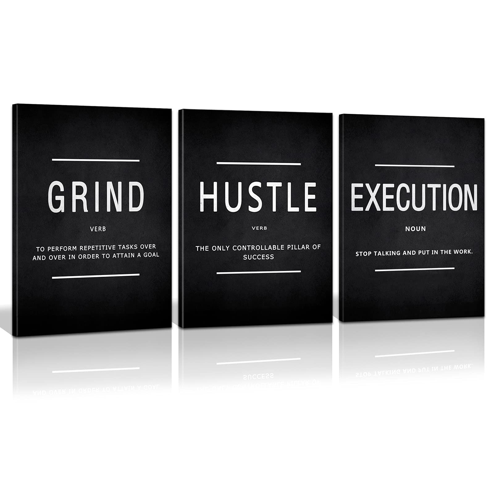 Motivational Canvas Wall Art – Grind Hustle Execution Prints for Home & Offic…
