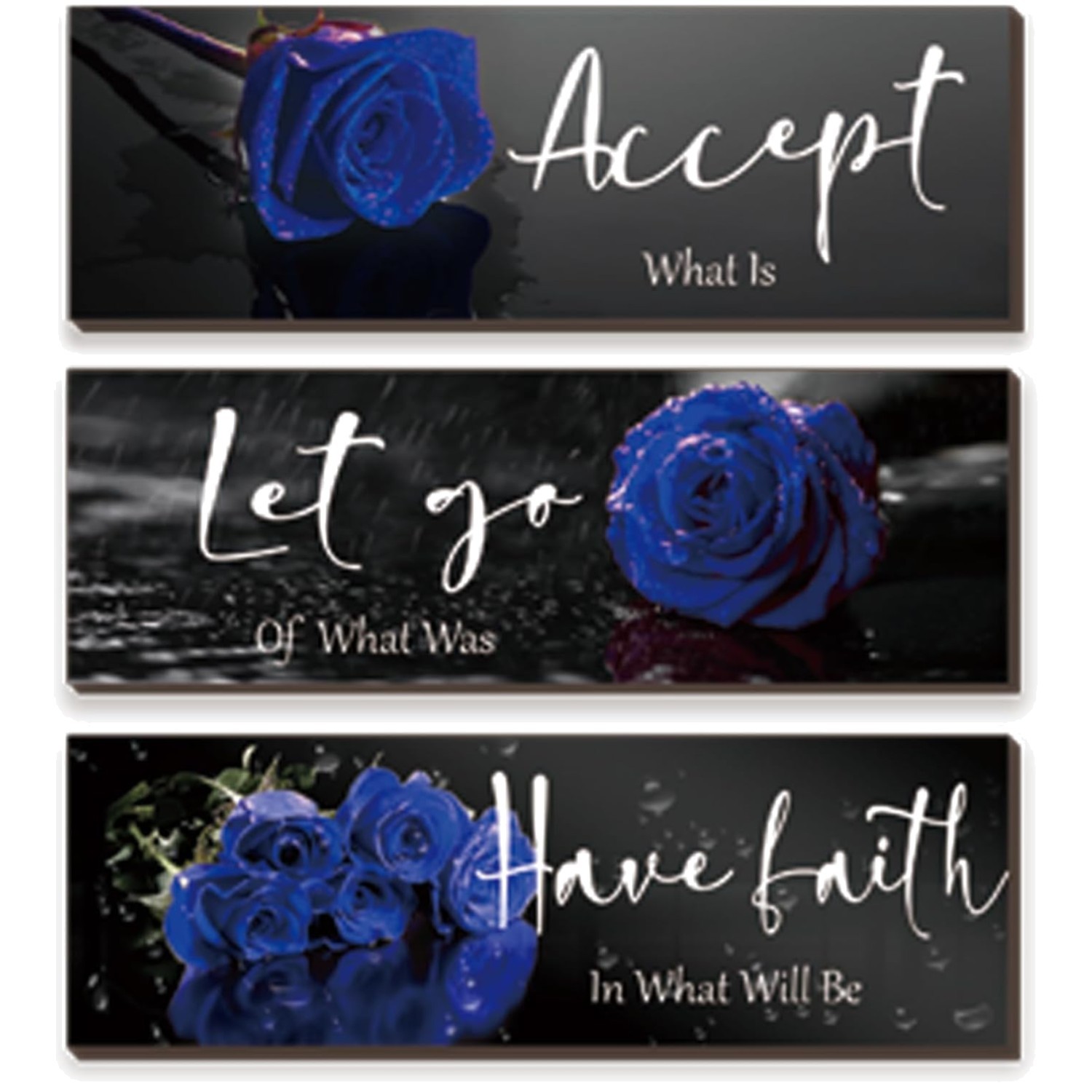 Blue Rose Bathroom Wall Art Set – Inspirational Quotes