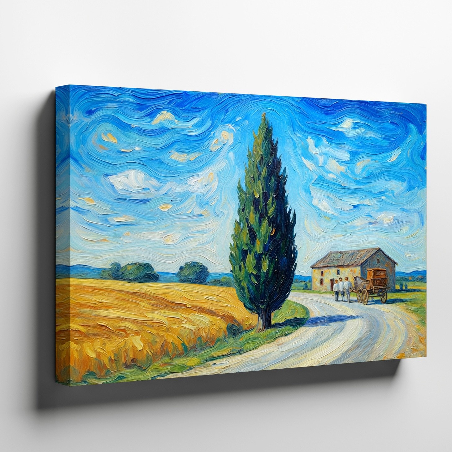Landscape canvas wall art wheat field tree country road blue sky canvas print