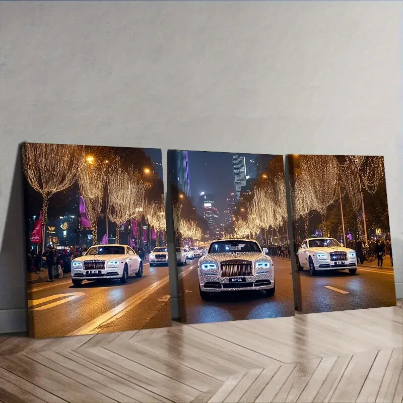 3pcs Sports Cars in the City Wall Art Canvas Unframed/Framed