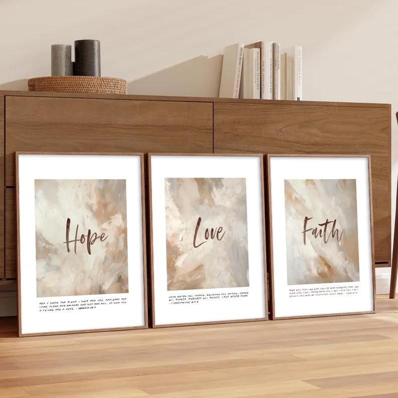 Neutral Faith Hope Love Bible Verse Wall Art Beige Christian Faith Scripture …