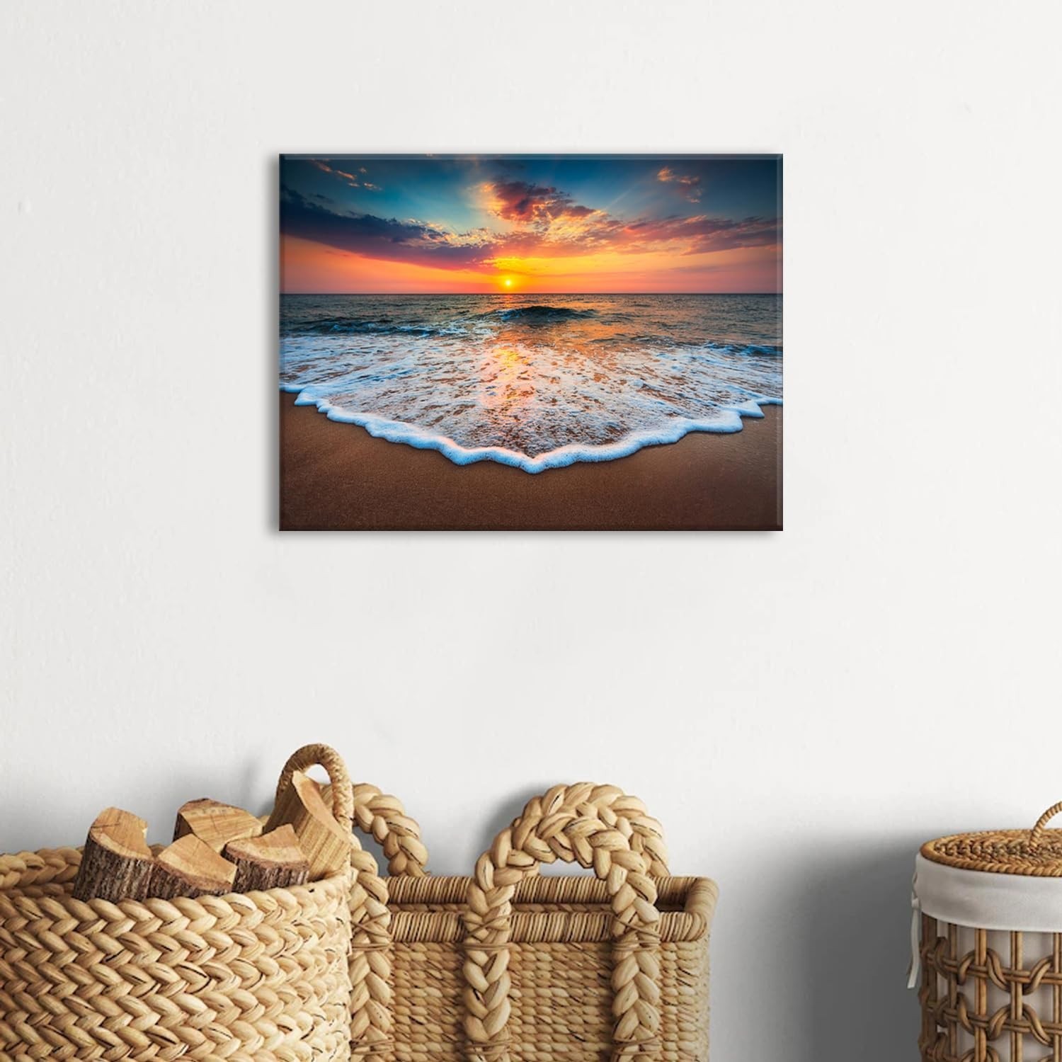 Coastal Beach Wall Art – Ocean Wave Canvas Prints, Sunset Seascape Decor 12×16