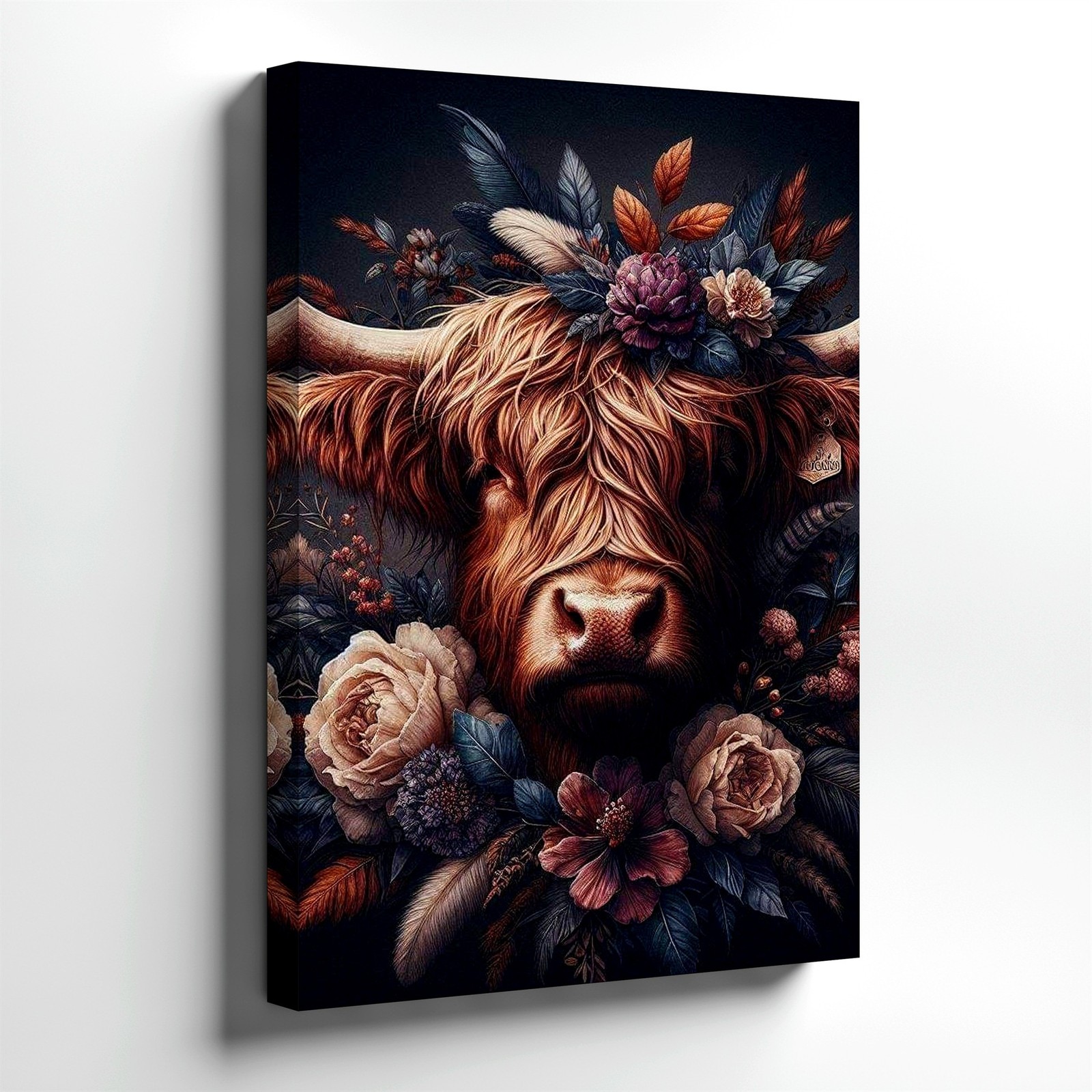 Wall Art Highland Cow Floral Portrait Rustic Farmhouse Modern Vintage Decor