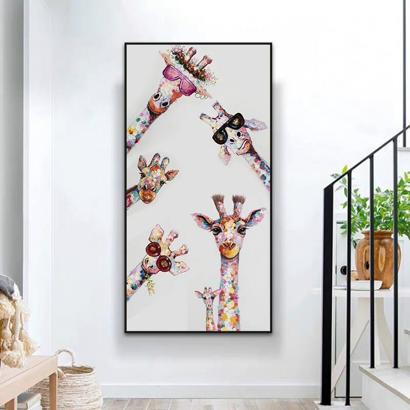 Happy Family of Cute Giraffes Canvas Paining Canvas Wall Art Prints Wall Picture