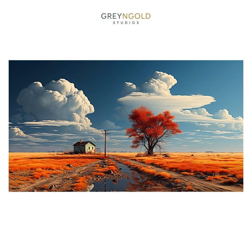 Amazing Clouds over Alone House & Tree Wall Art Print pick size A4/A3/A2/90x60cm