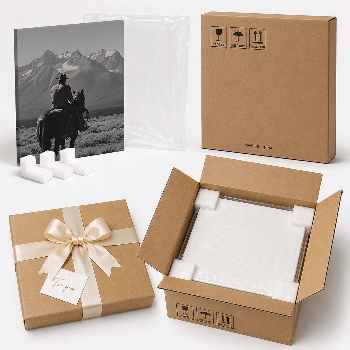 Black White Cowboy Horse Canvas Art Western Mountain Landscape Gift