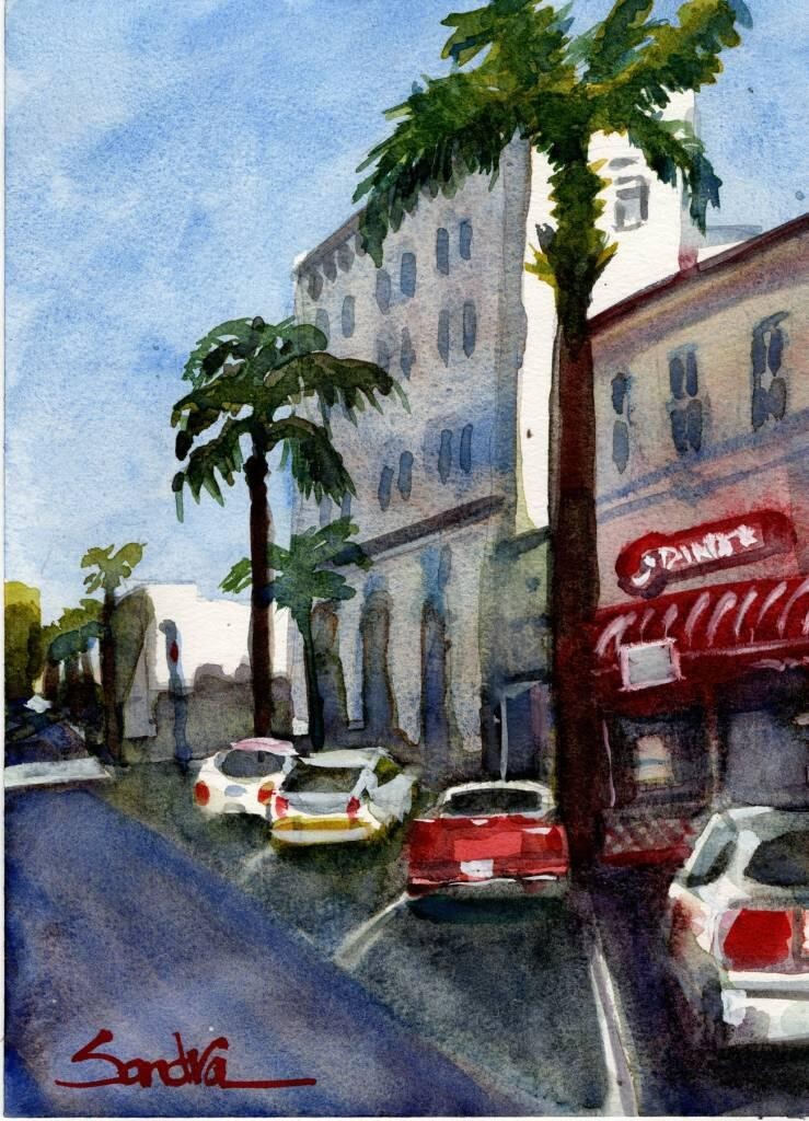 Main Street : Sandra Watercolors™ California : ORIGINAL PAINTING