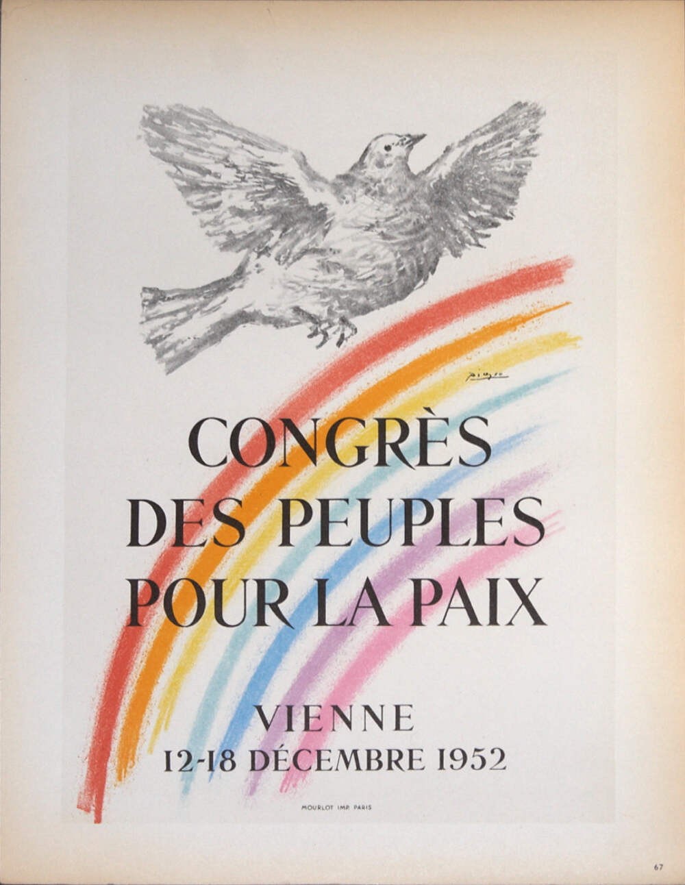 PABLO PICASSO Congres des Peuples Pour la Paix 12.5″ x 9.5″ Lithograph 1959 Cubi