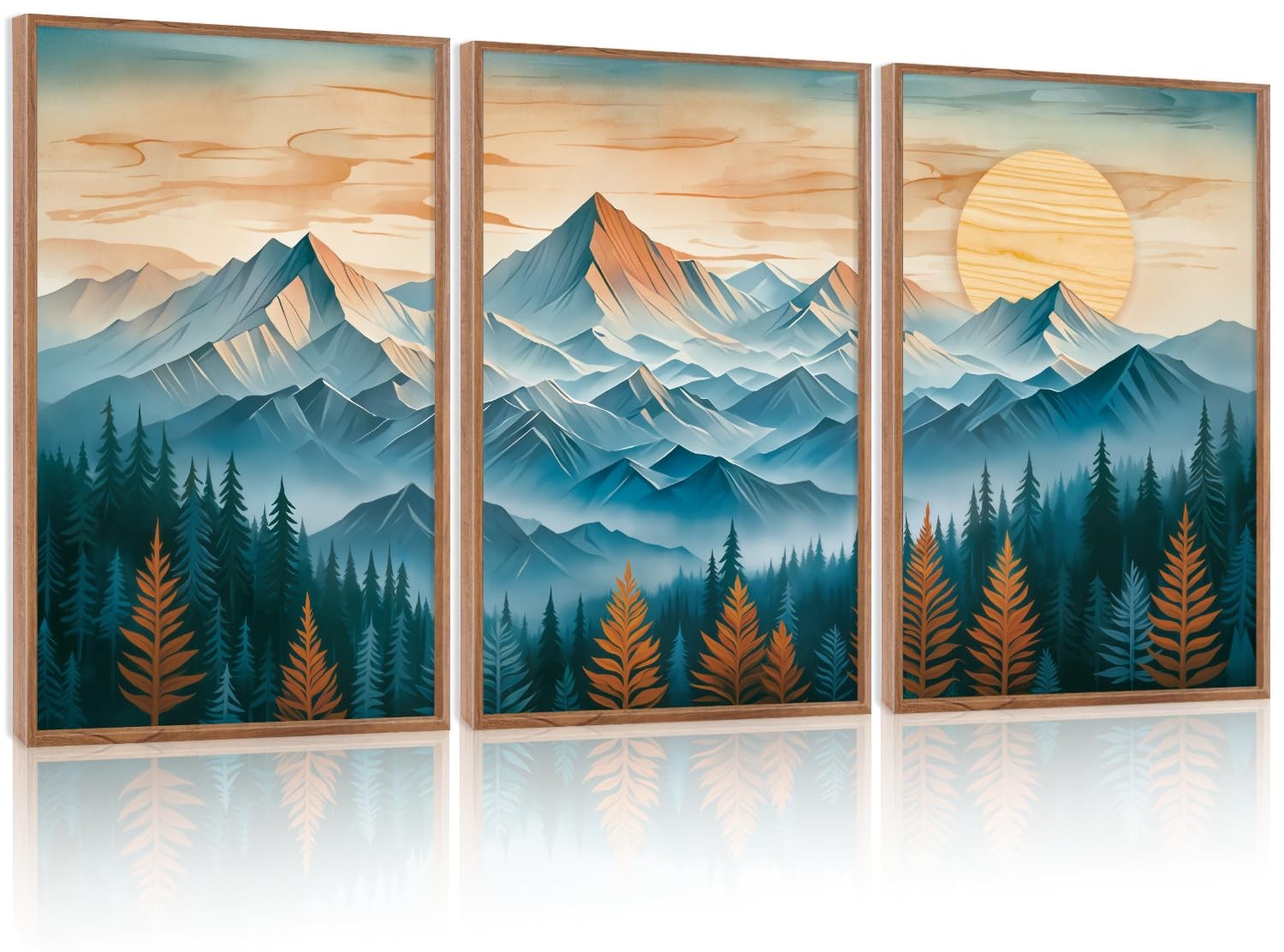 CHDITB Mountain Landscape Framed Canvas Wall Art Set, 16″x24″, 3-Piece