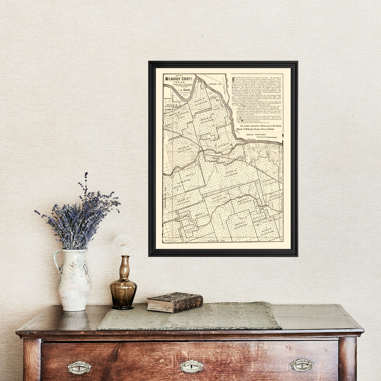 Old Map of Wilbarger County, TX 1887 – Vintage Texas Art