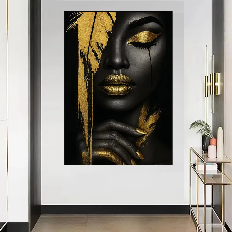 Black Gold African Woman Portrait Prints Canvas Painting Wall Art Wall Picture