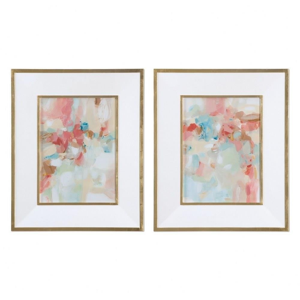 A Touch Of Blush And Rosewood Fences – 33.63 inch Abstract Art (Set of 2) –