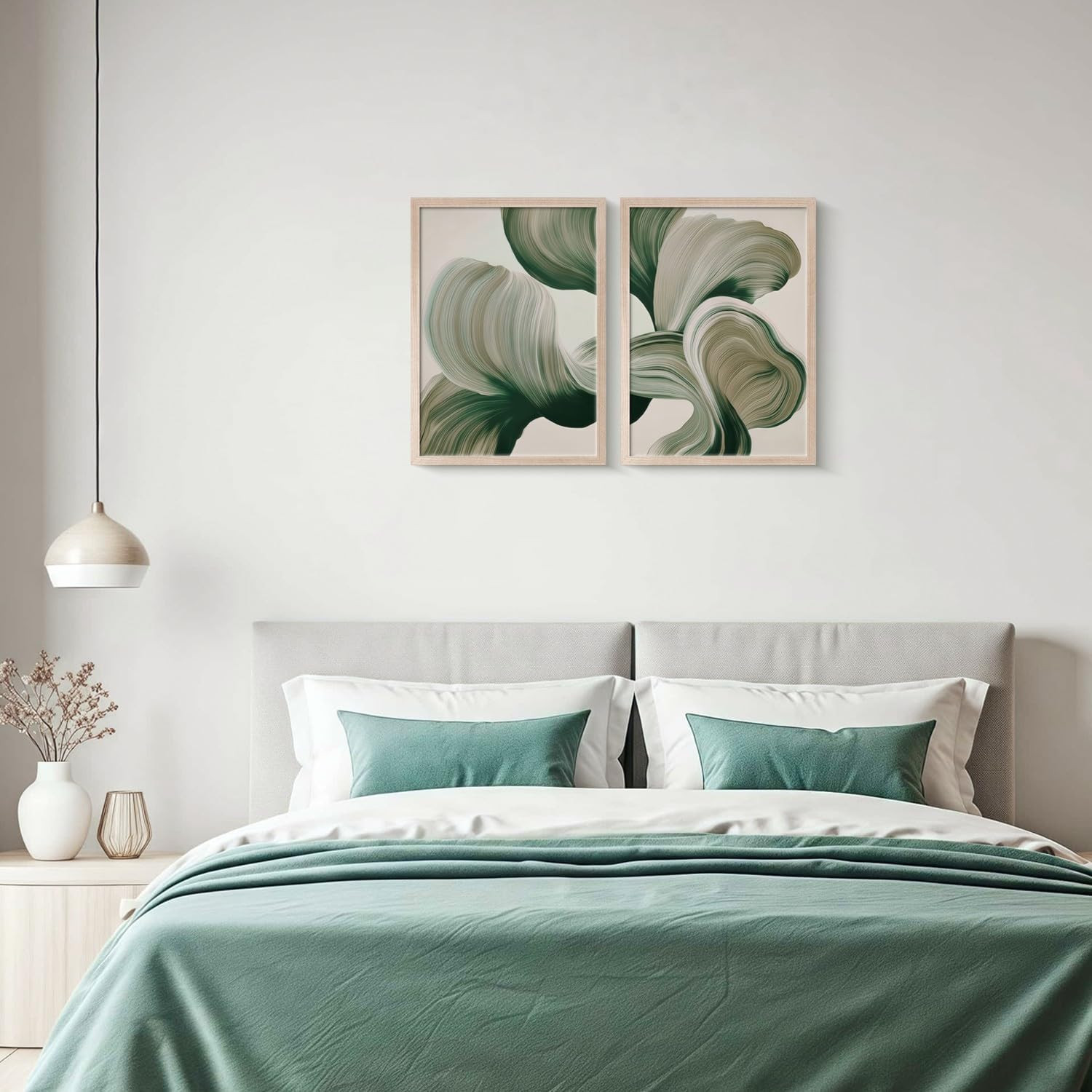 Framed Green Brushstroke Canvas Art – Modern Abstract Decor for Home & Office