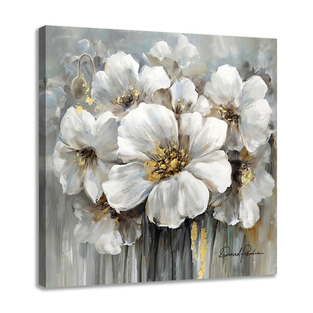 Flower Picture Decor Wall Art, 13.5 x 13.5 Small Neutral Floral Artwork with …