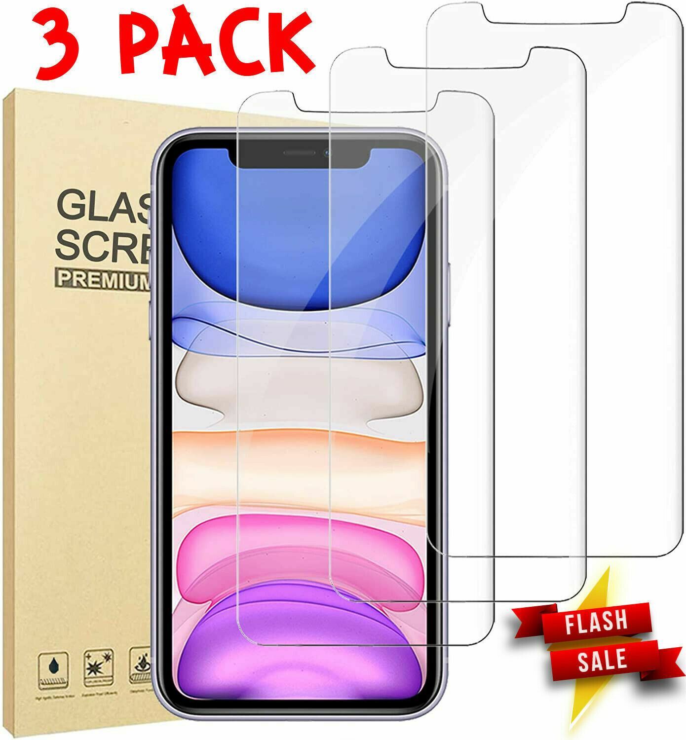 3 Pack Tempered Glass Screen Protector FULL COVERAGE for iPhone 11 Pro MAX