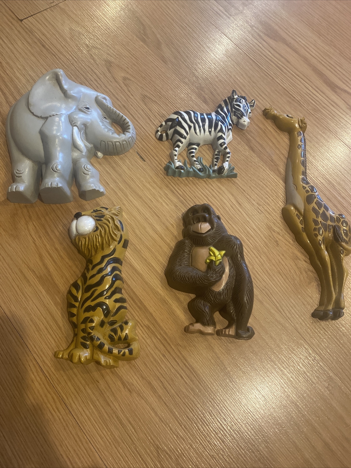 Vintage Burwood Animal Wall Art – Elephant Giraffe Lion Gorilla Zebra Plaques