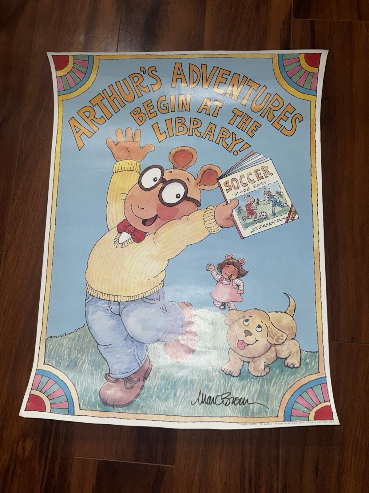 Vintage 1995 Arthur Library Poster SIGNED Marc Brown Arthur’s Adventures Begin